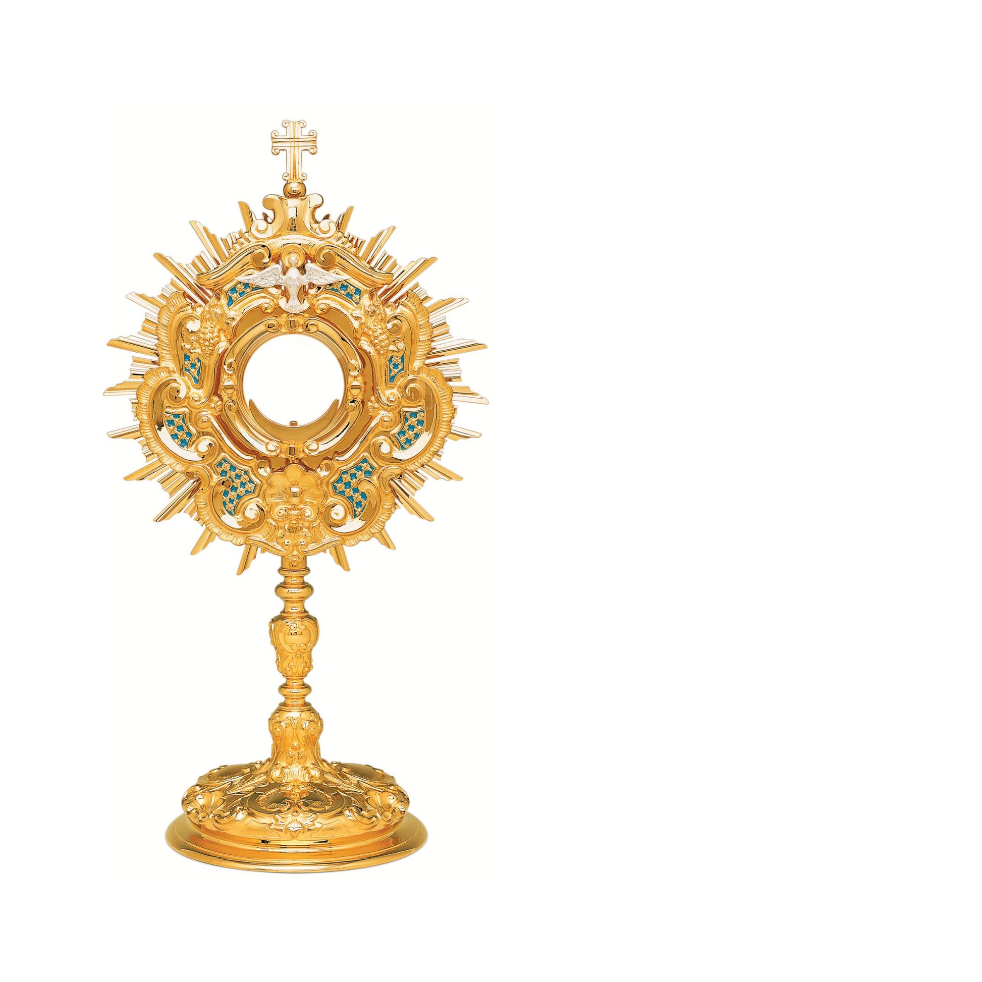 Traditional Monstrance 24-Karat Gold Plated Style 432. Made in Poland and sold by The Clergy Store