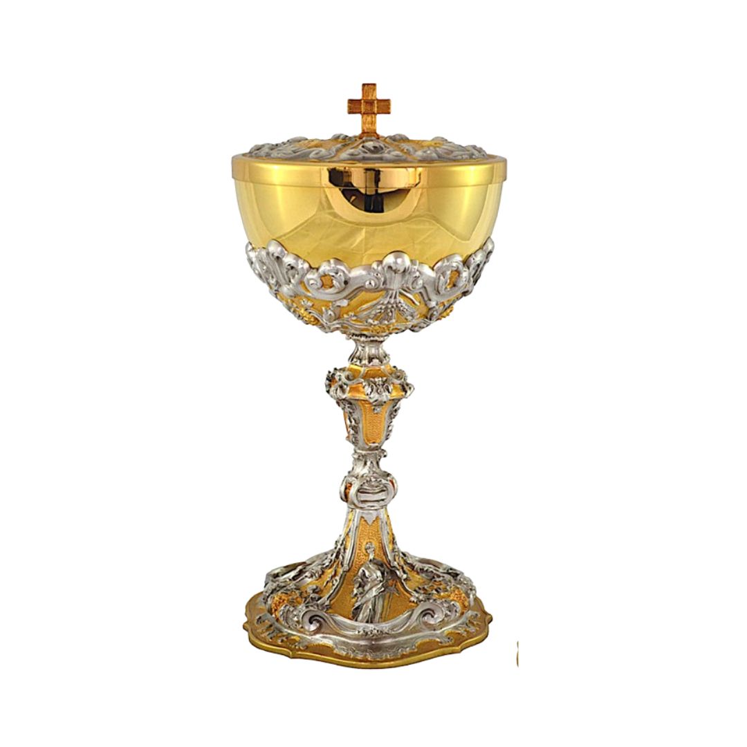 Ciborium two tone gold plated with images of saints.