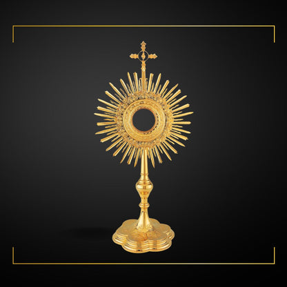 Traditional Monstrance 24-Karat Gold Plated Style 439. Made in Poland and sold by The Clergy Store