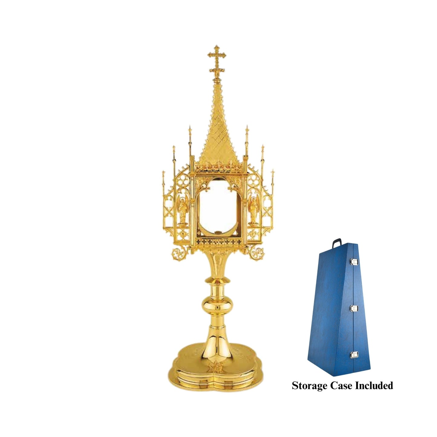 Neo-Gothic Monstrance  with Angels, 21¾” Ht.: clip luna: 2¾” 