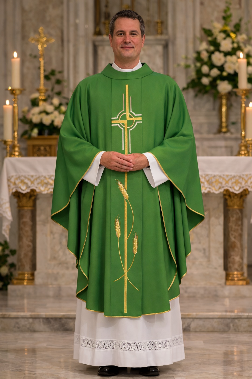 Gothic chasuble with Cipriano cross  and wheat embroidery on 100% Wool. Made in Italy and sold by The Clergy Store