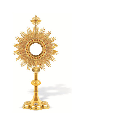 Neo-Gothic Monstrance with medallions of the Holy Family 453. Made in Poland and sold by The Clergy Store