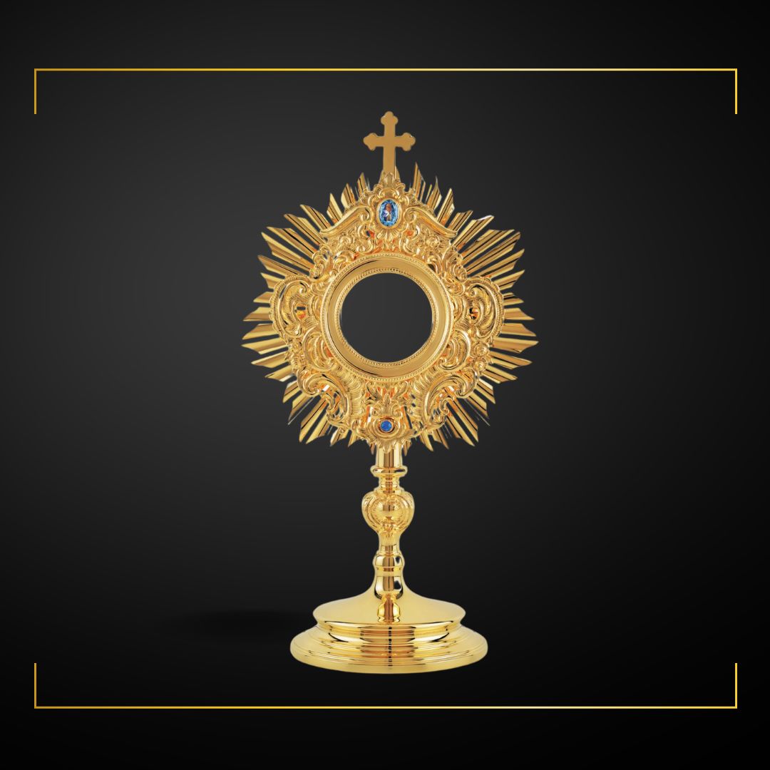 Baroque Monstrance Made in Poland Brass Gold Plated Style 464.  Sold by The Clergy Store