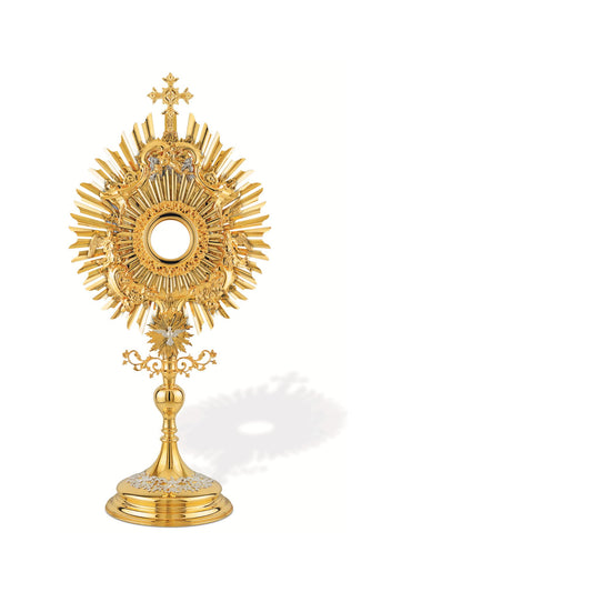 Baroque Monstrance Made in Poland Brass Gold Plated Style 466.  Sold by The Clergy Store