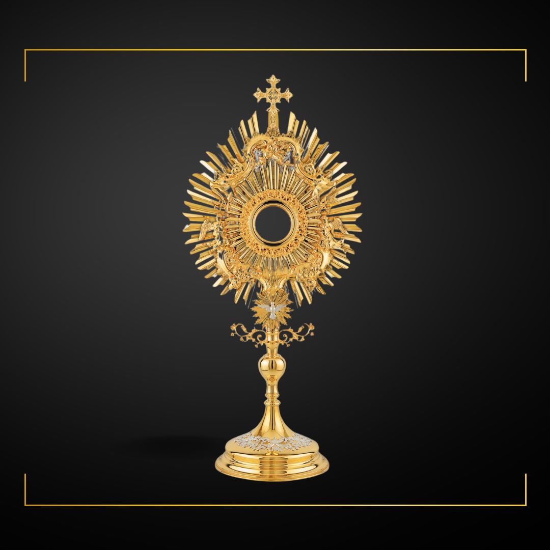 Baroque Monstrance Made in Poland Brass Gold Plated Style 466.  Sold by The Clergy Store