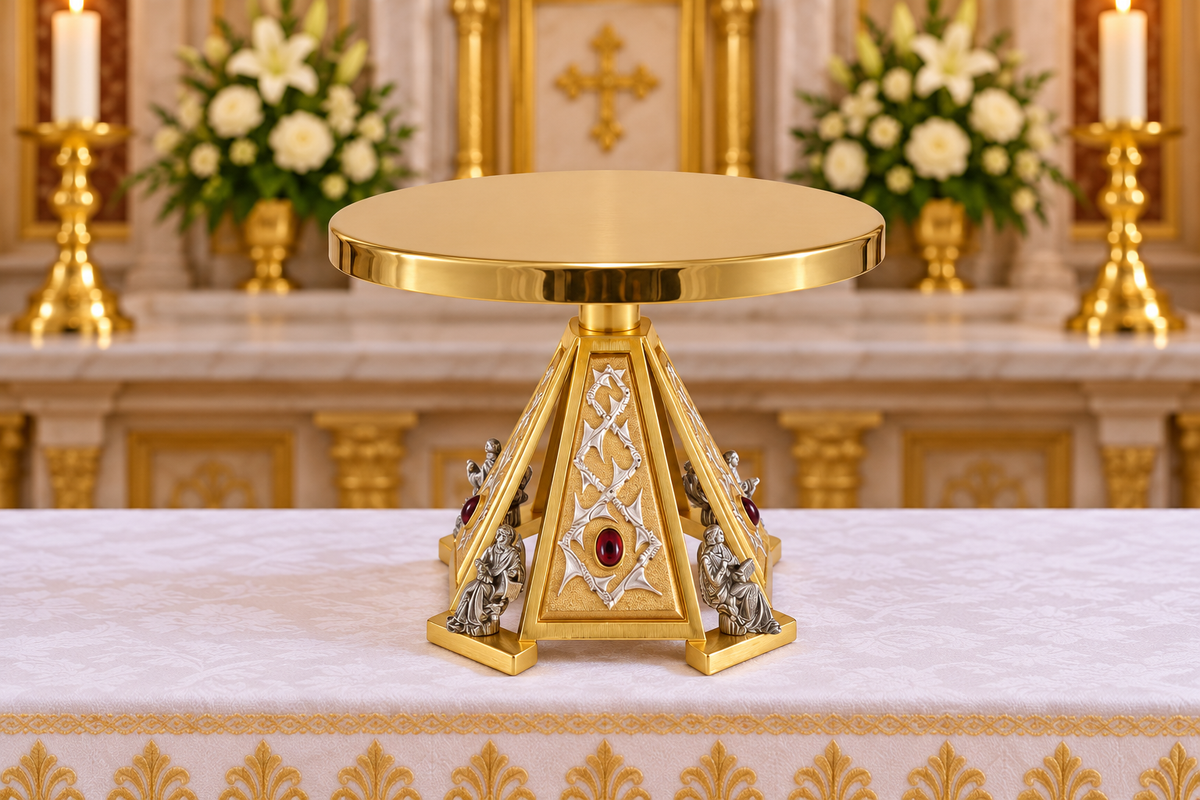 Thabor for monstrance gold finish with evangelist, thorns and precious stones. Made in Italy and sold by The Clergy Store