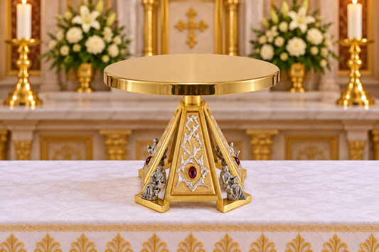 Thabor for monstrance gold finish with evangelist, thorns and precious stones. Made in Italy and sold by The Clergy Store