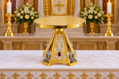 Monstrance thabor with red stones and four evangelists