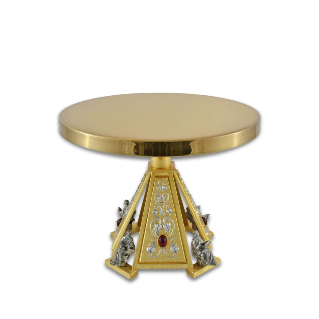 Thabor for monstrance gold finish with evangelist, lilies and precious stones. Made in Italy and sold by The Clergy Store