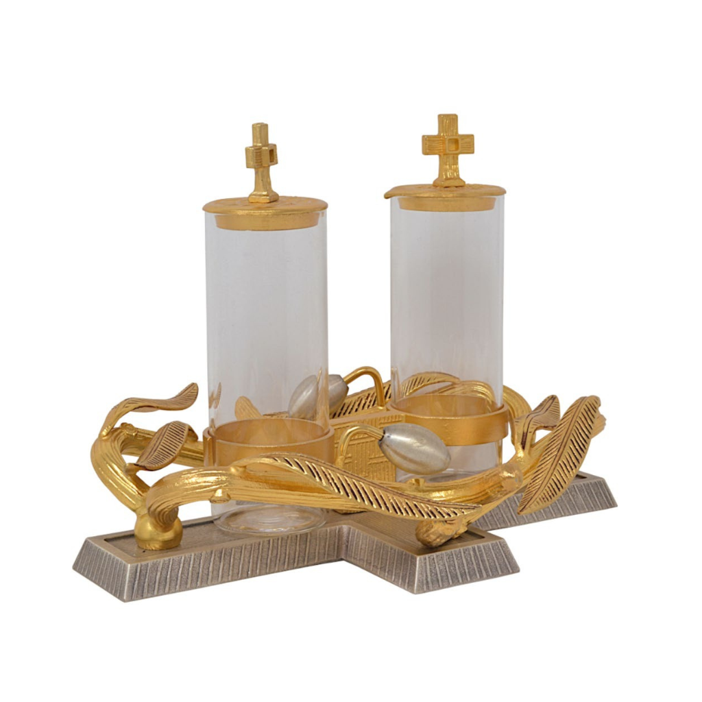 Cruet Set With Gold Accents Crystal Glass Wine and Water