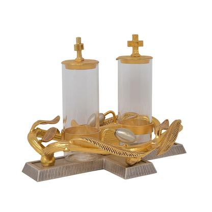 Cruet Set With Gold Accents Crystal Glass Wine and Water
