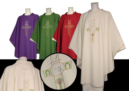 Chasuble with IHS, Alpha Omega & Chi Rho A505