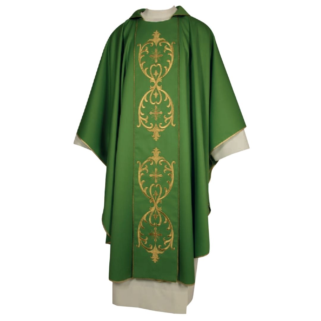 Chasuble | Cross and Baroque Embroidered Orphrey | Pure Wool | Made in Italy | A508