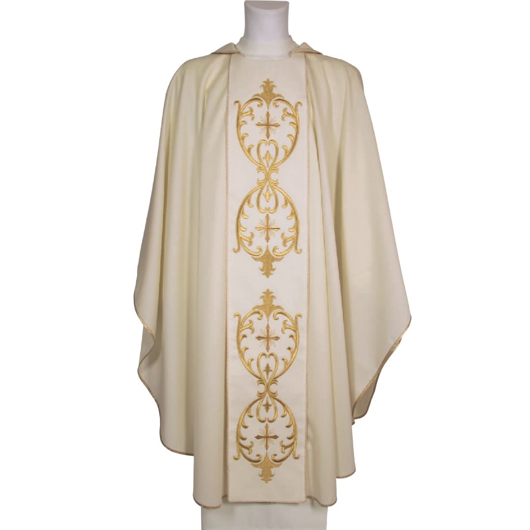 Chasuble | Cross and Baroque Embroidered Orphrey | Pure Wool | Made in Italy | A508