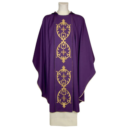 Chasuble | Cross and Baroque Embroidered Orphrey | Pure Wool | Made in Italy | A508