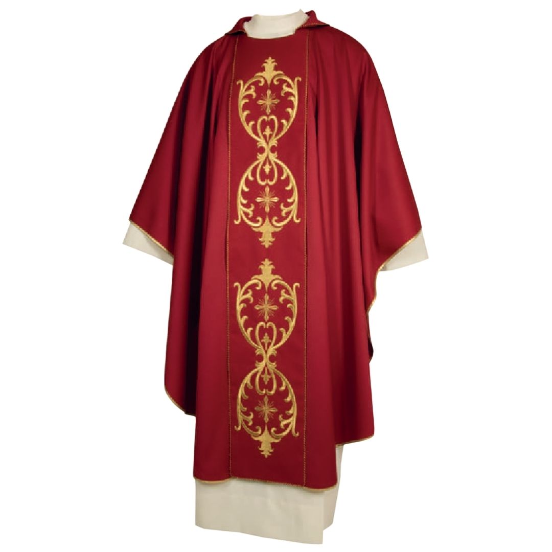 Chasuble | Cross and Baroque Embroidered Orphrey | Pure Wool | Made in Italy | A508