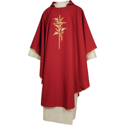 Gothic chasubles red with cross and wheat made in Italy and sold by The Clergy Store