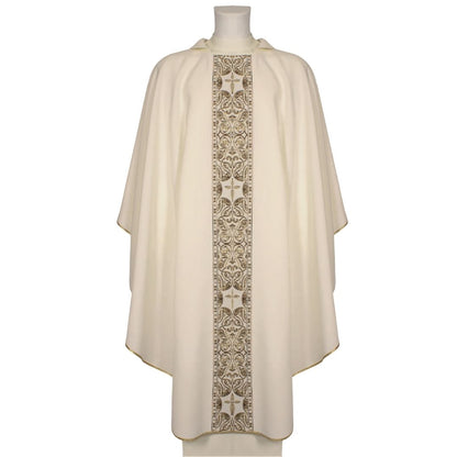 Chasuble ivory with brocade banding made in Italy and sold by The Clergy Store