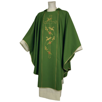 Gothic chasube green with cross and wheat stalk motif made in Italy and sold by The Clergy Store