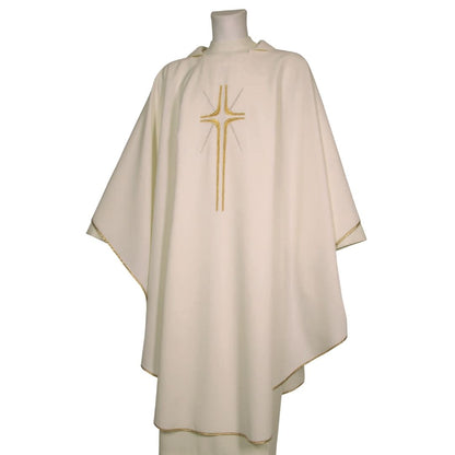 Gothic chasuble ivory with embroidered cross design made in Italy and sold by The Clergy Store