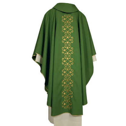 Gothic chasuble green with ornate embroidery Made in Italy and sold by The Clergy Store