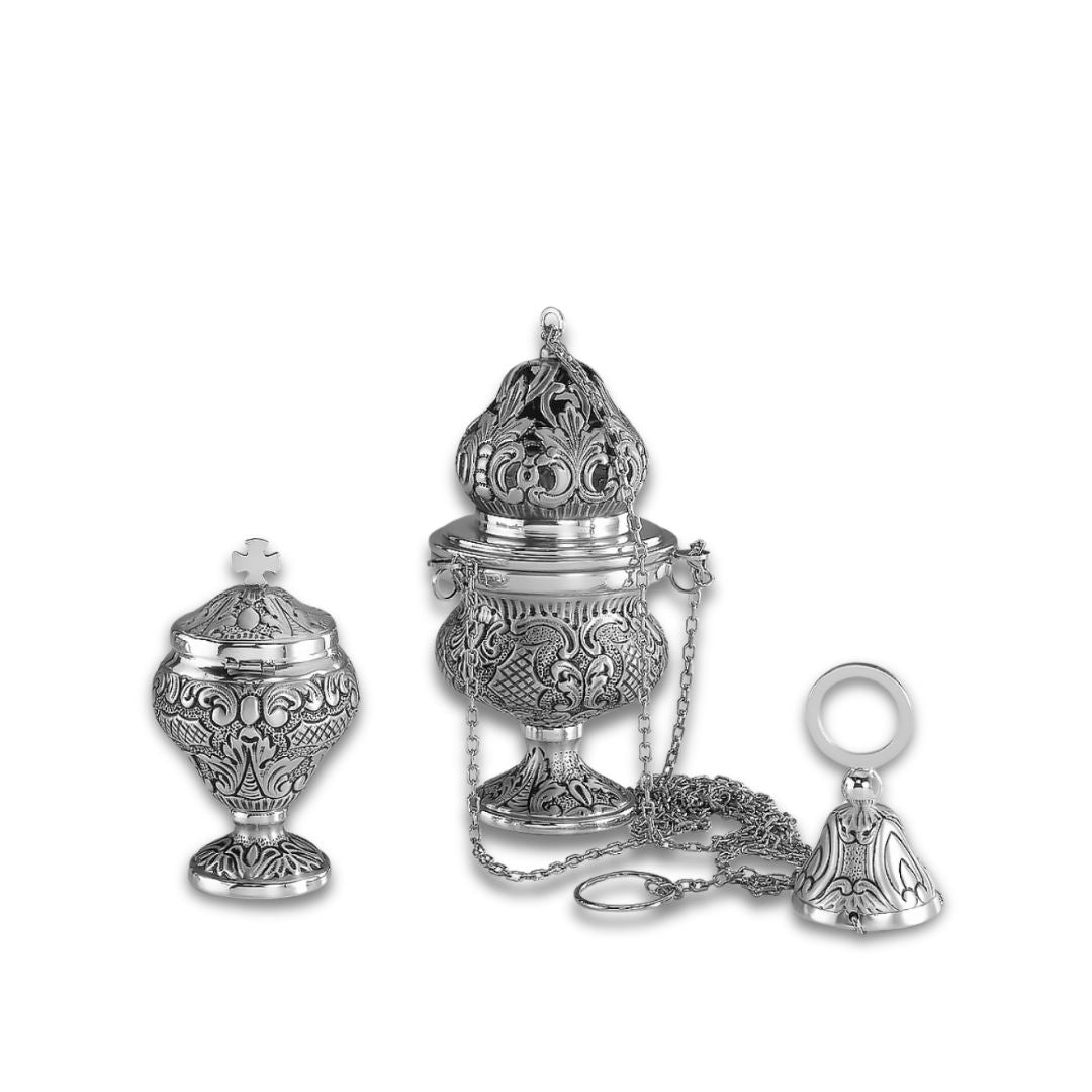 Incense set Thurible and Boat in silver style 555 Made in Italy and sold by The Clergy Store