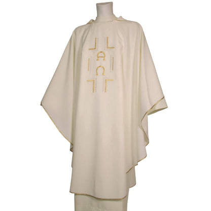 Gothic chasuble ivory with Alpha Omega Made in Italy and sold by The Clergy Store