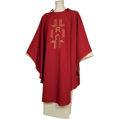 Gothic chasuble red with Alpha Omega Made in Italy and sold by The Clergy Store