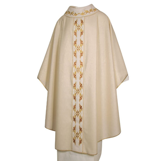 Gothic chasuble with embroidered orphrey ivory made in Italy and sold by The Clergy Store