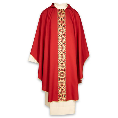 Gothic chasuble with Geo brocade orphrey and open collar. Made in Italy