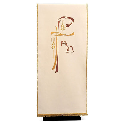 Lectern cover with embroidered Chi Rho and Alpha Omega design. Made by Desta and sold by The Clergy Store