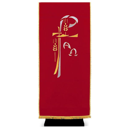 Lectern cover with embroidered Chi Rho and Alpha Omega design. Made by Desta and sold by The Clergy Store