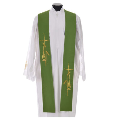 Priest stole with cross, wheat stock, and lamp 702 green