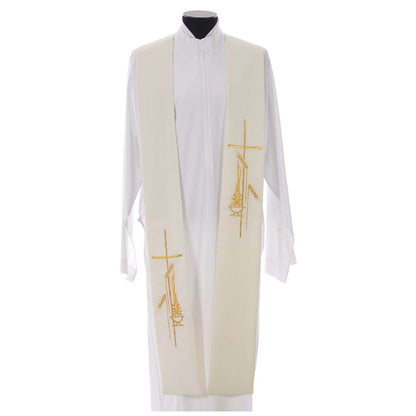 Priest stole with cross, wheat stock, and lamp 702 off-white