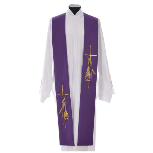 Priest stole with cross, wheat stock, and lamp 702 purple