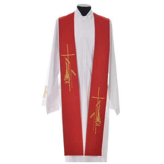 Priest stole with cross, wheat stock, and lamp 702 red