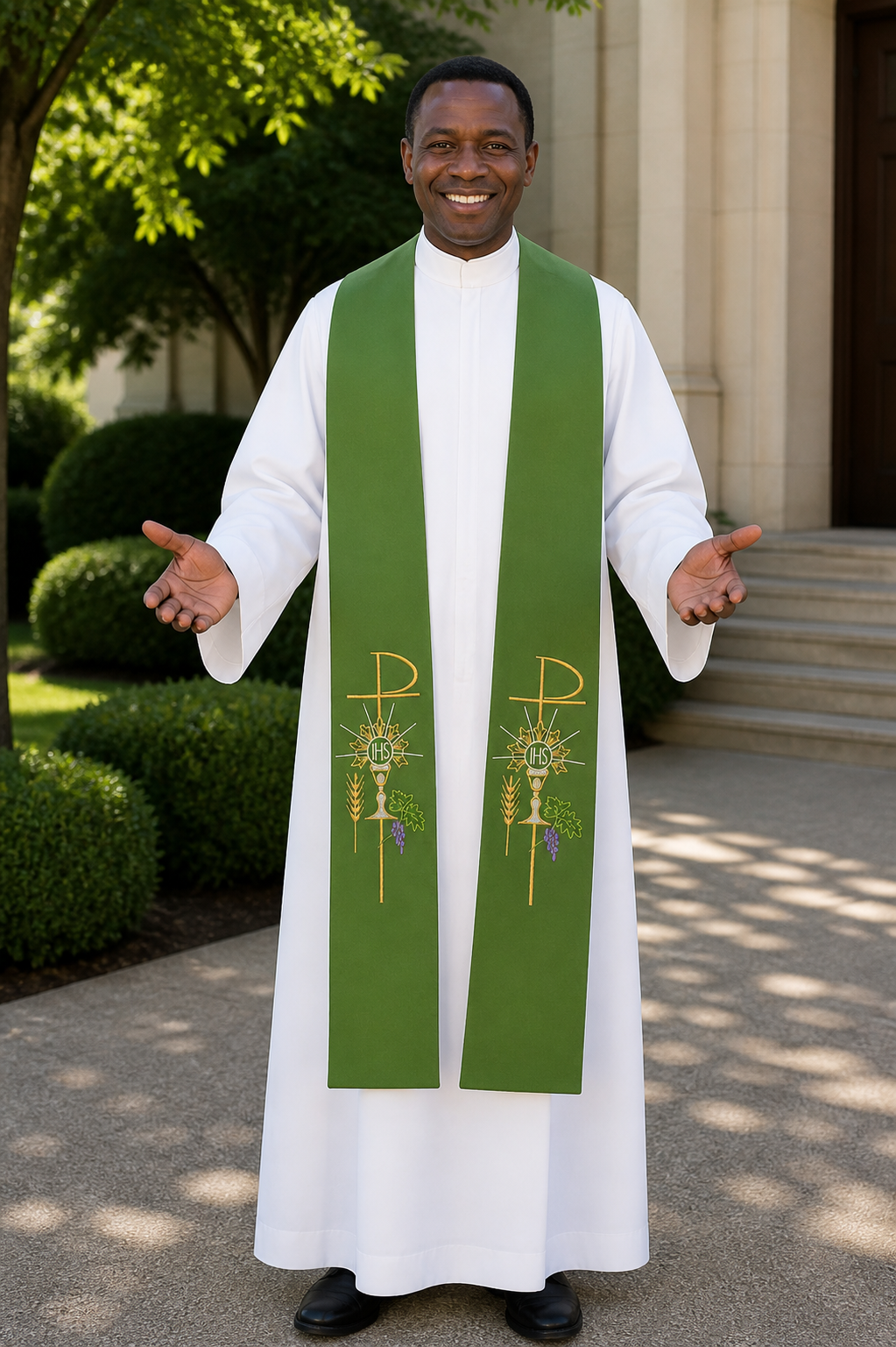 Green priest stole IHS, Chalice and Grapes