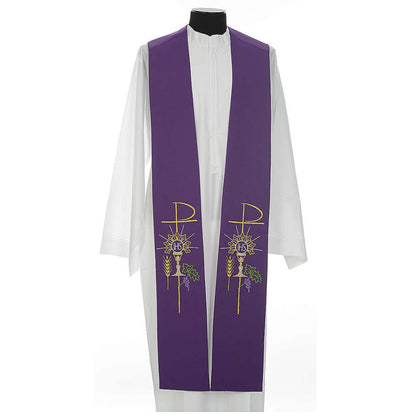 Priest stole chalice, grapes, hosts, and IHS purple 709