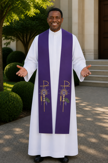 Purple priest stole IHS, Chalice and Grapes