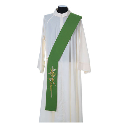 Deacon stole with cross and wheat stock design on green. Made in Italy and sold by The Clergy Store