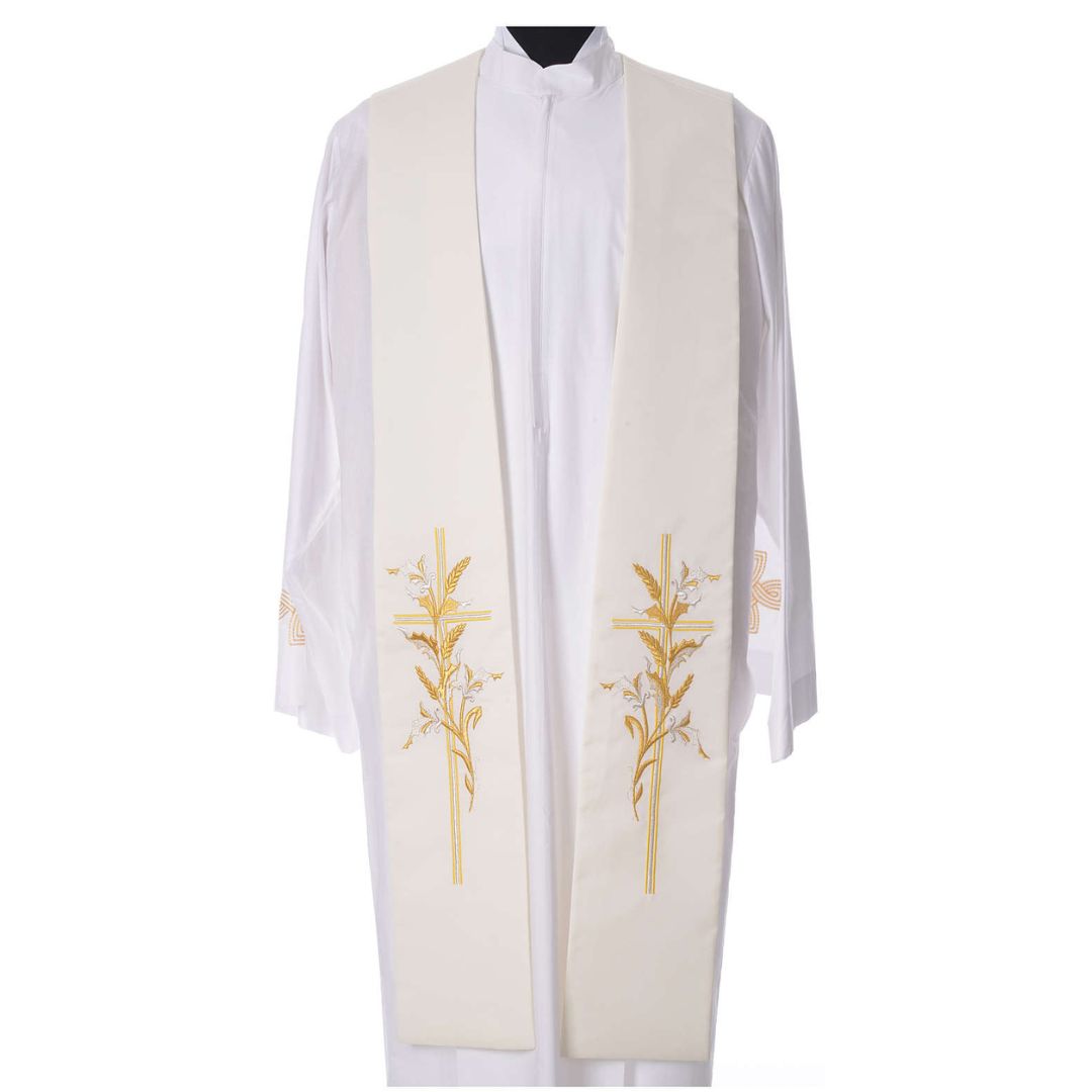 Priest Stole | Cross & Wheat Stock | 711 off-white