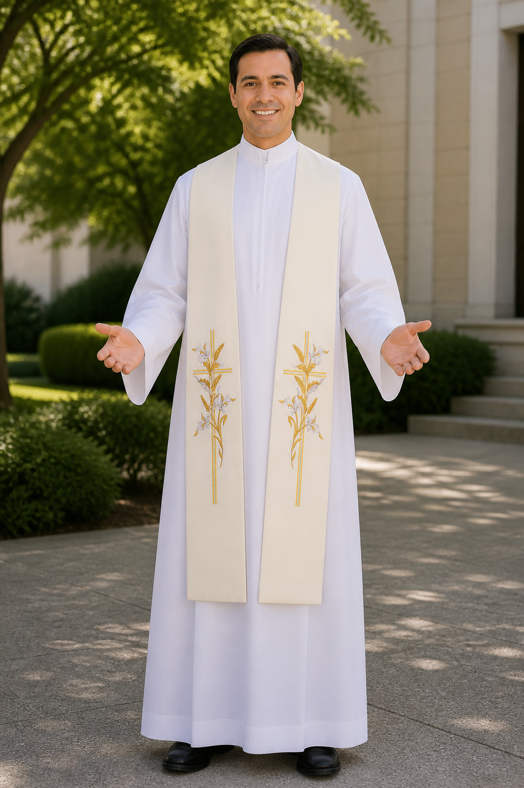 Ivory priest stole with cross and stalk of wheat