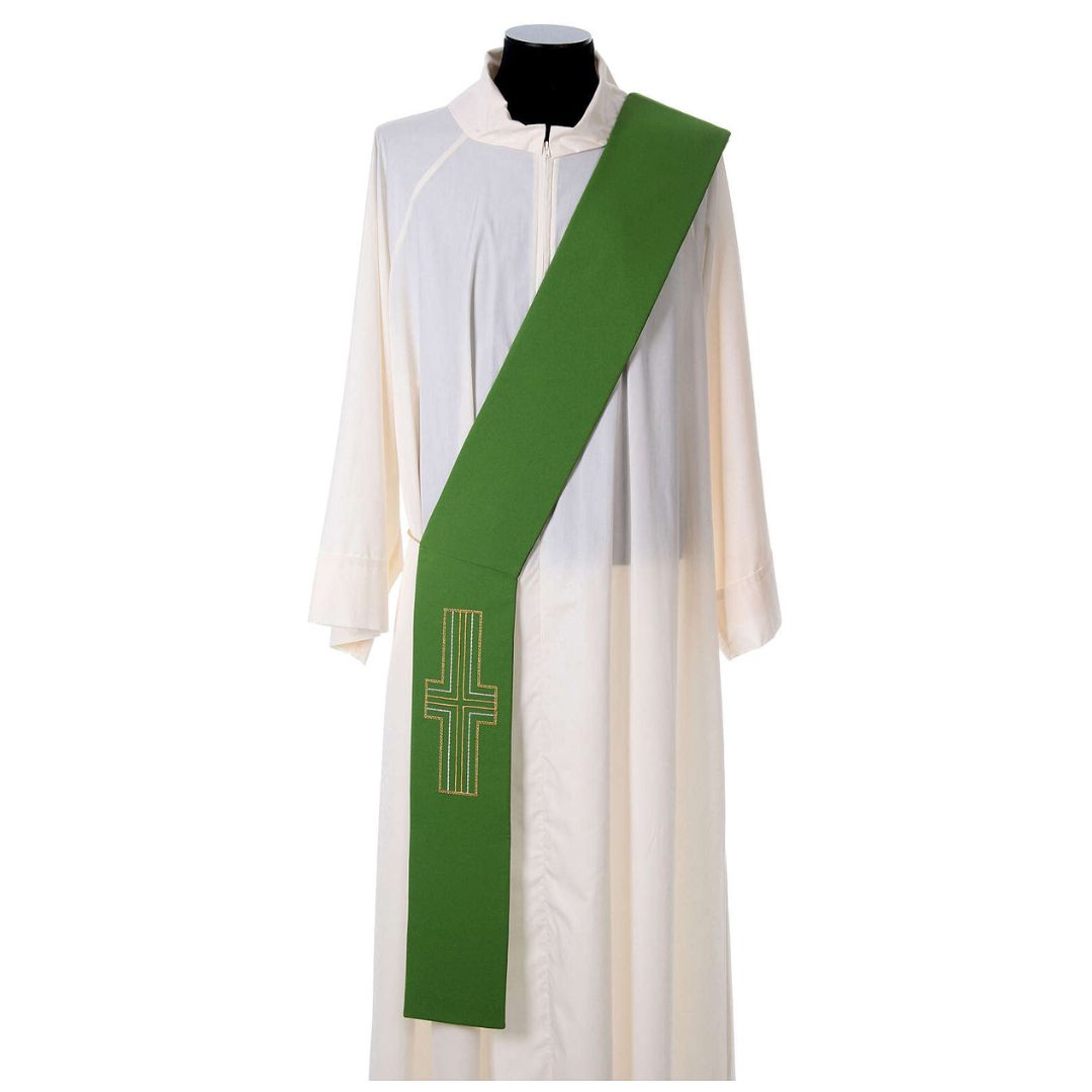 Deacon stole with cross design in green. Made in Italy and sold by The Clergy Store