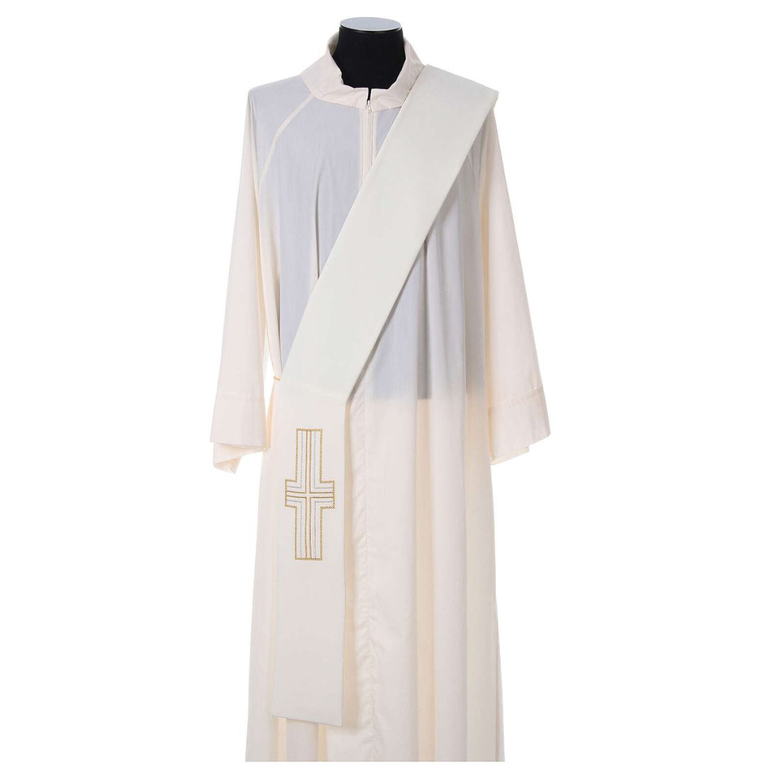 Deacon stole with cross design in ivory. Made in Italy and sold by The Clergy Store