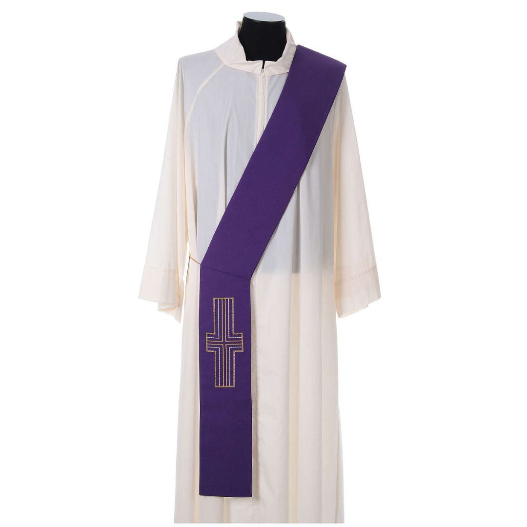  Deacon stole with cross design in purple. Made in Italy and sold by The Clergy Store