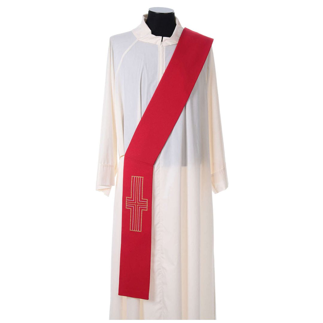 Deacon stole with cross design in red. Made in Italy and sold by The Clergy Store