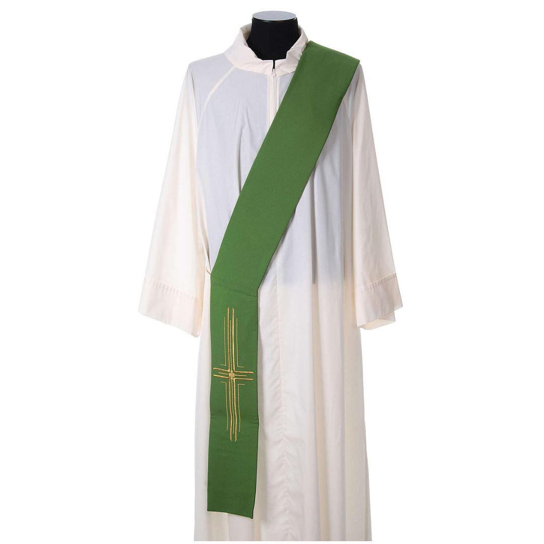 Deacon stole with multi cross design on green. Made in Italy and sold by The Clergy Store