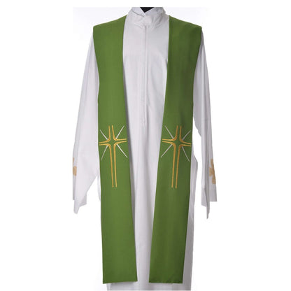 Priest stole with contemporary cross design green