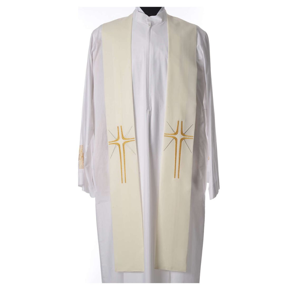 Priest stole with contemporary cross design off-white