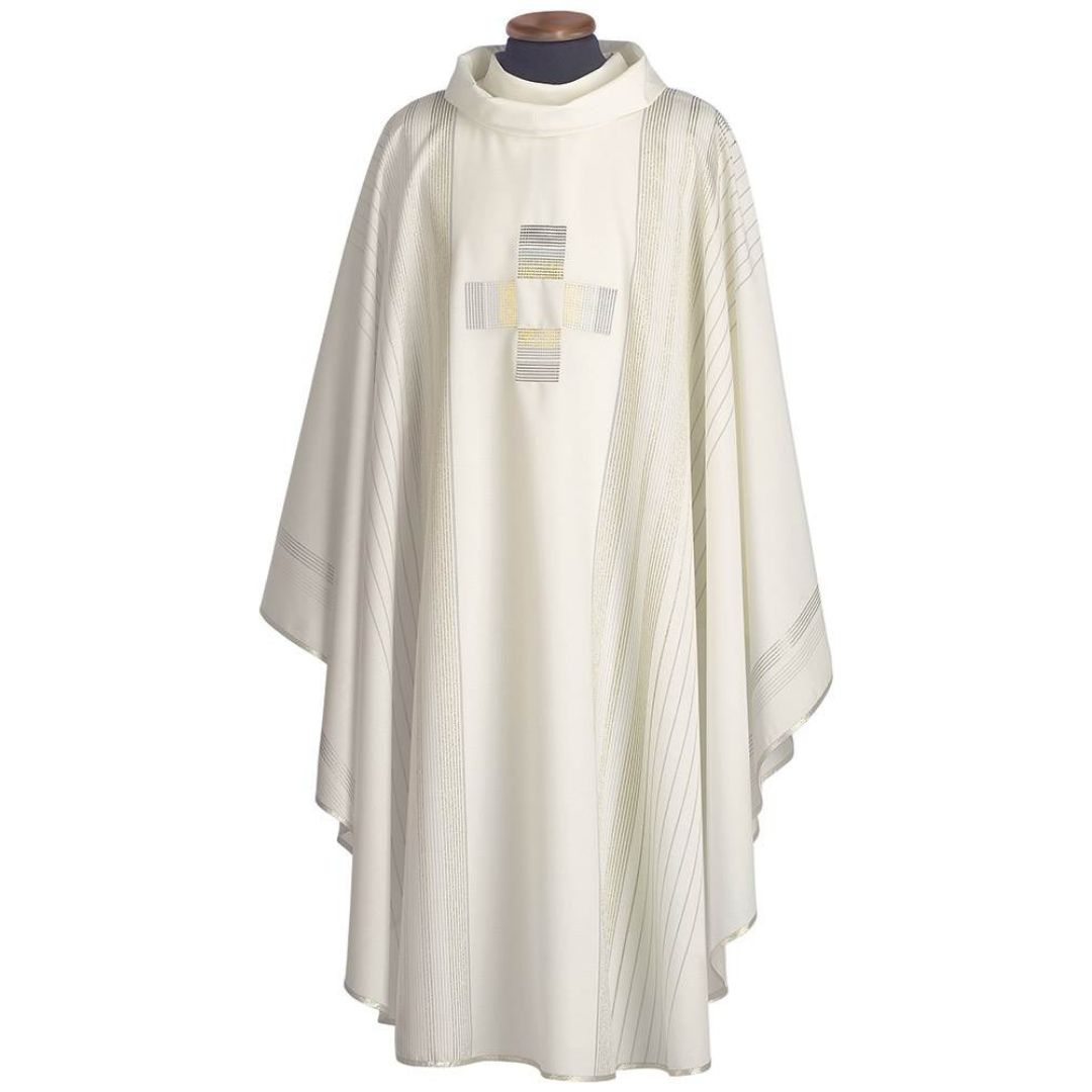 Clergy chasuble gothic with cross motif on pure wool with gold lurex. Made in Italy and sold by The Clergy Store